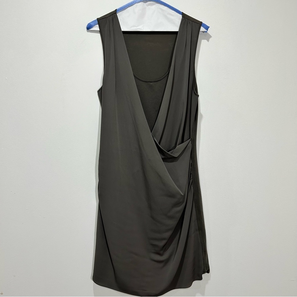 THEORY Army Green Faux Wrap Sleeveless Dress in Women's Size Medium - Picture 3 of 7